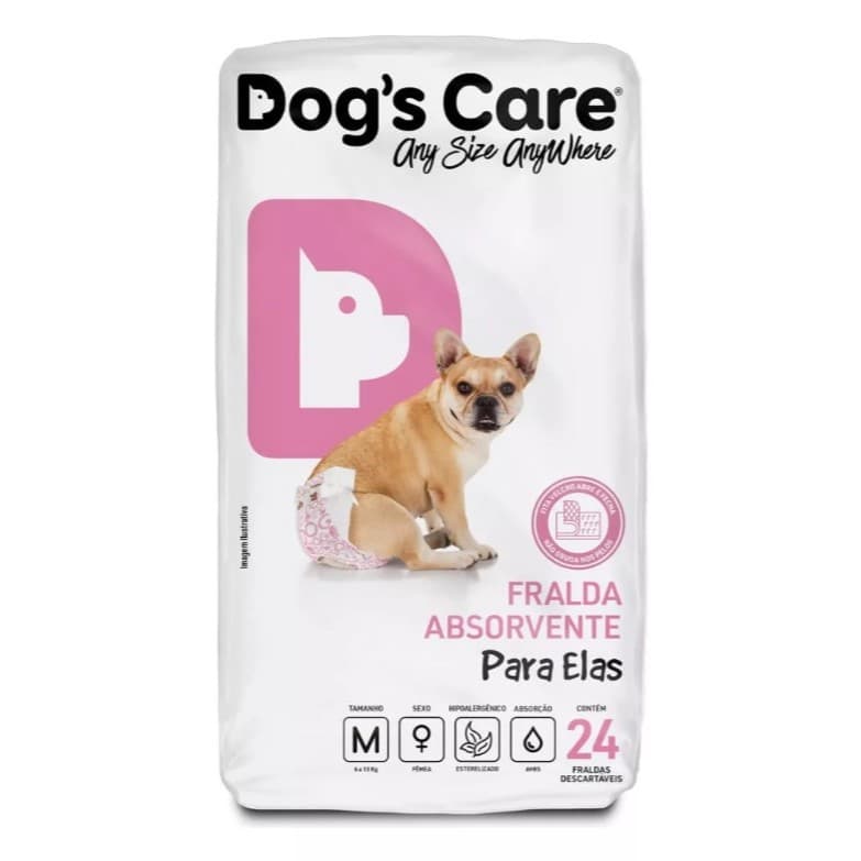 Fralda Higiênica descartável para Cachorro Fêmeas tamanho M 24 unidades Dogs Care Pet Cães Cão Atacado
