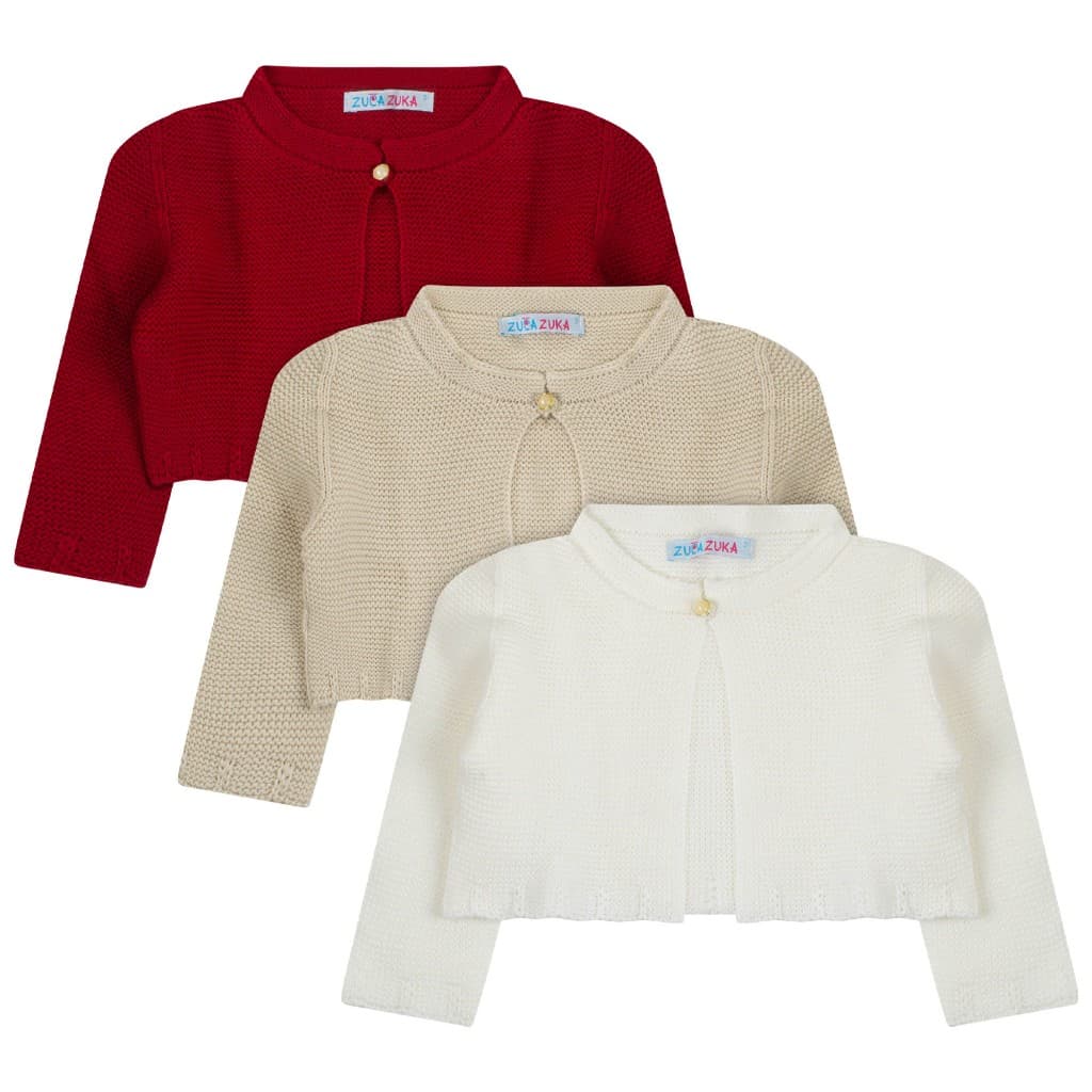 Bolero Cropped Infantil de Tricô com Pérola – Casaco Curto Elegante para Festas (Tam. 1 a 8 anos)