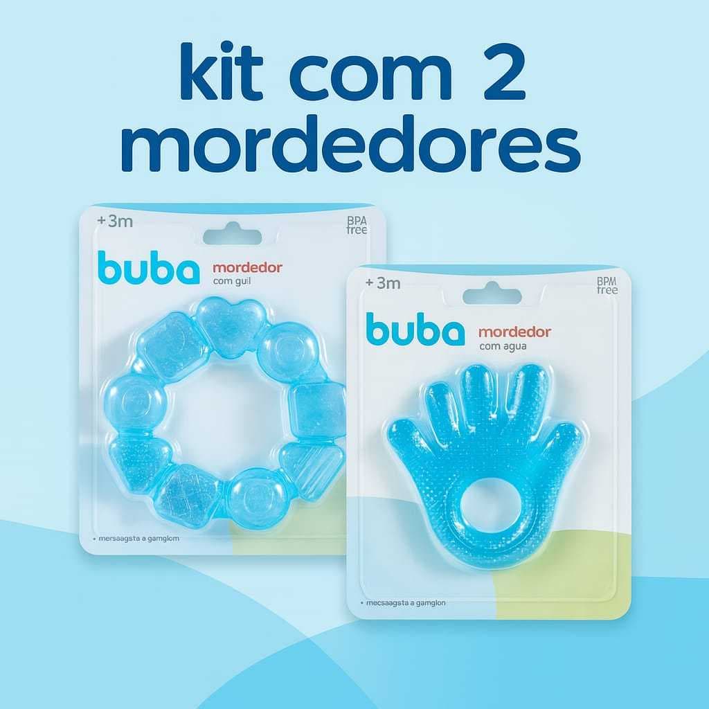 Kit Com 2 Massageador Gengiva Mordedor Com Agua Buba Com Silicone Bebe Dentinhos Formato  Circulo E Maozinha Seguros