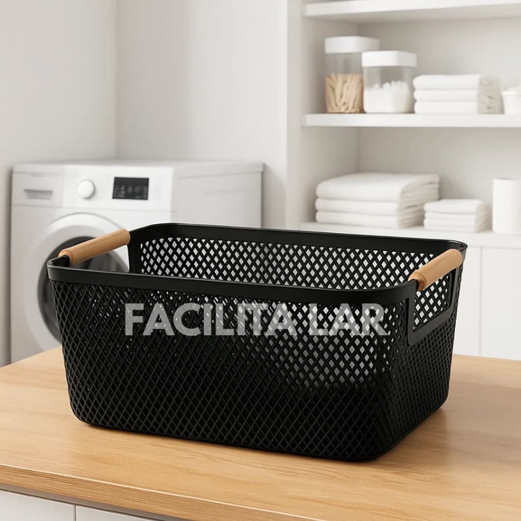 Cesto organizador com alças em bambu – Multiuso para casa, banheiro, lavanderia e escritório
