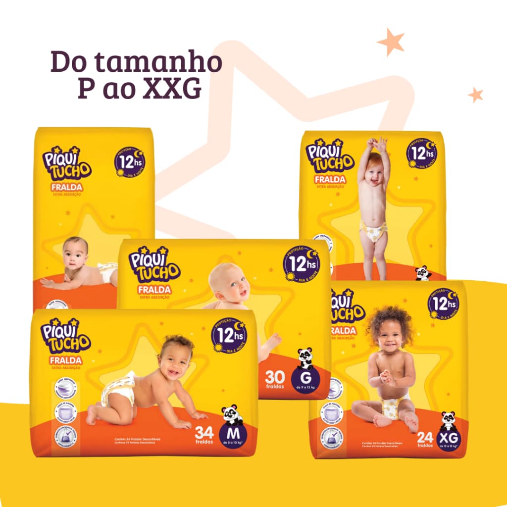 Fralda Descartável Piquitucho Mega Pacotão Econômico Todos Os Tamanhos