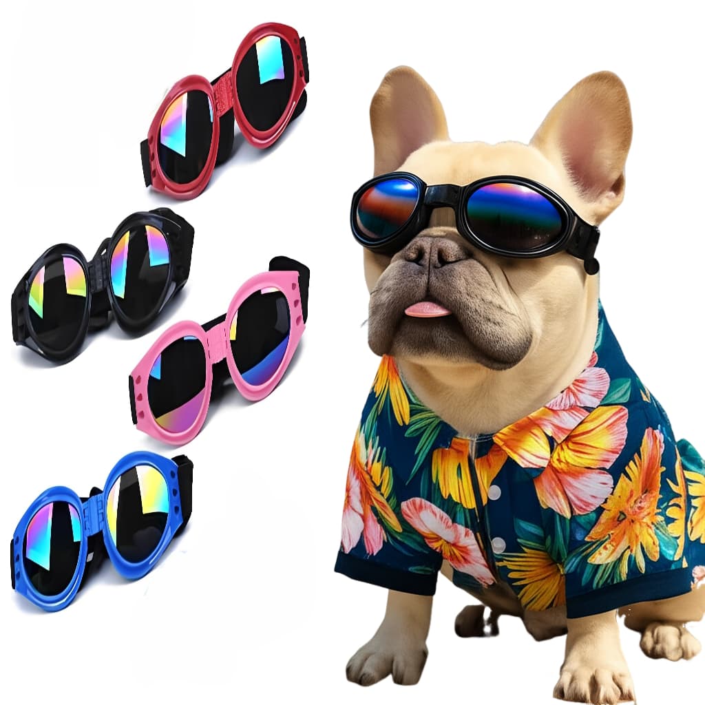 Óculos Sol Para Cachorro UV Dobrável com Alça Elástica Ajustável Pet Pequeno ao Grande Porte Fashion