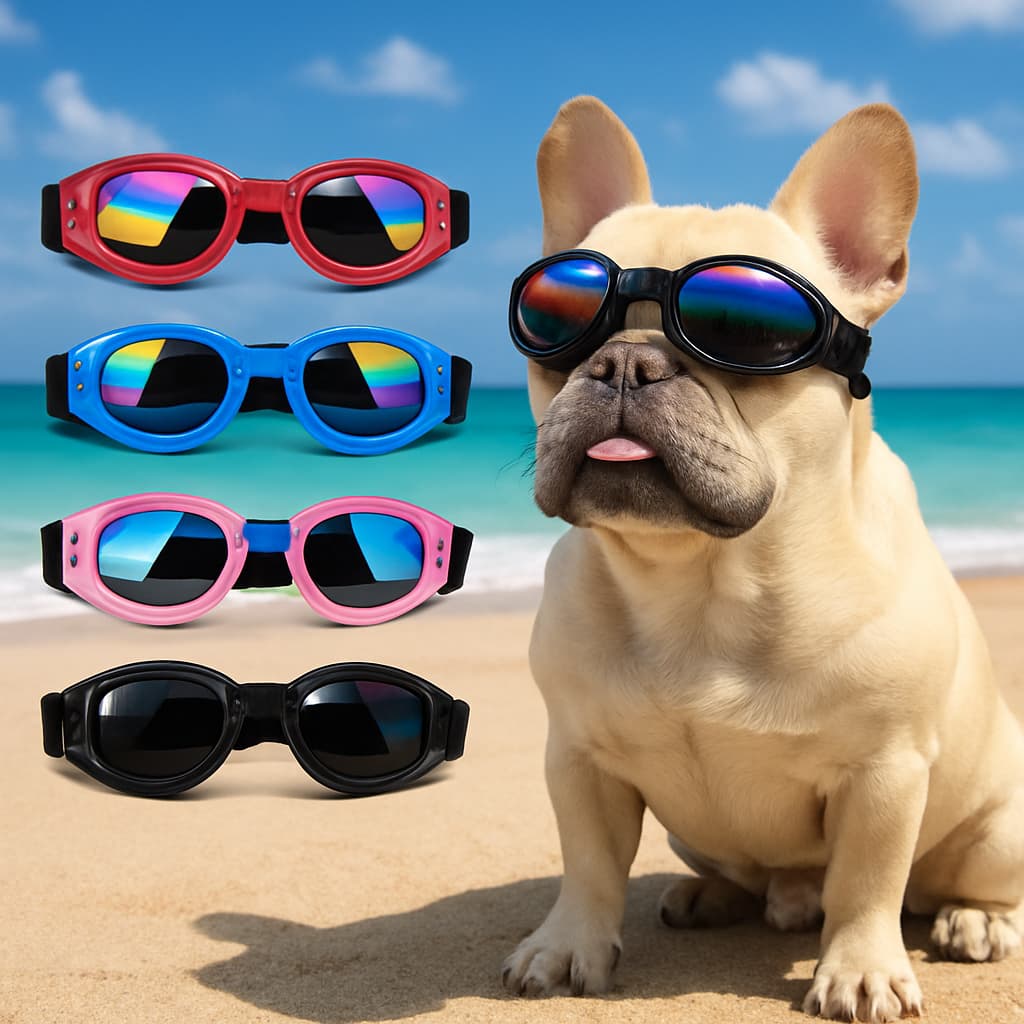 Óculos De Sol Pet Com Alça Elástica Ajustável UV Para Cachorro Pequeno Médio E Grande Porte _ Top