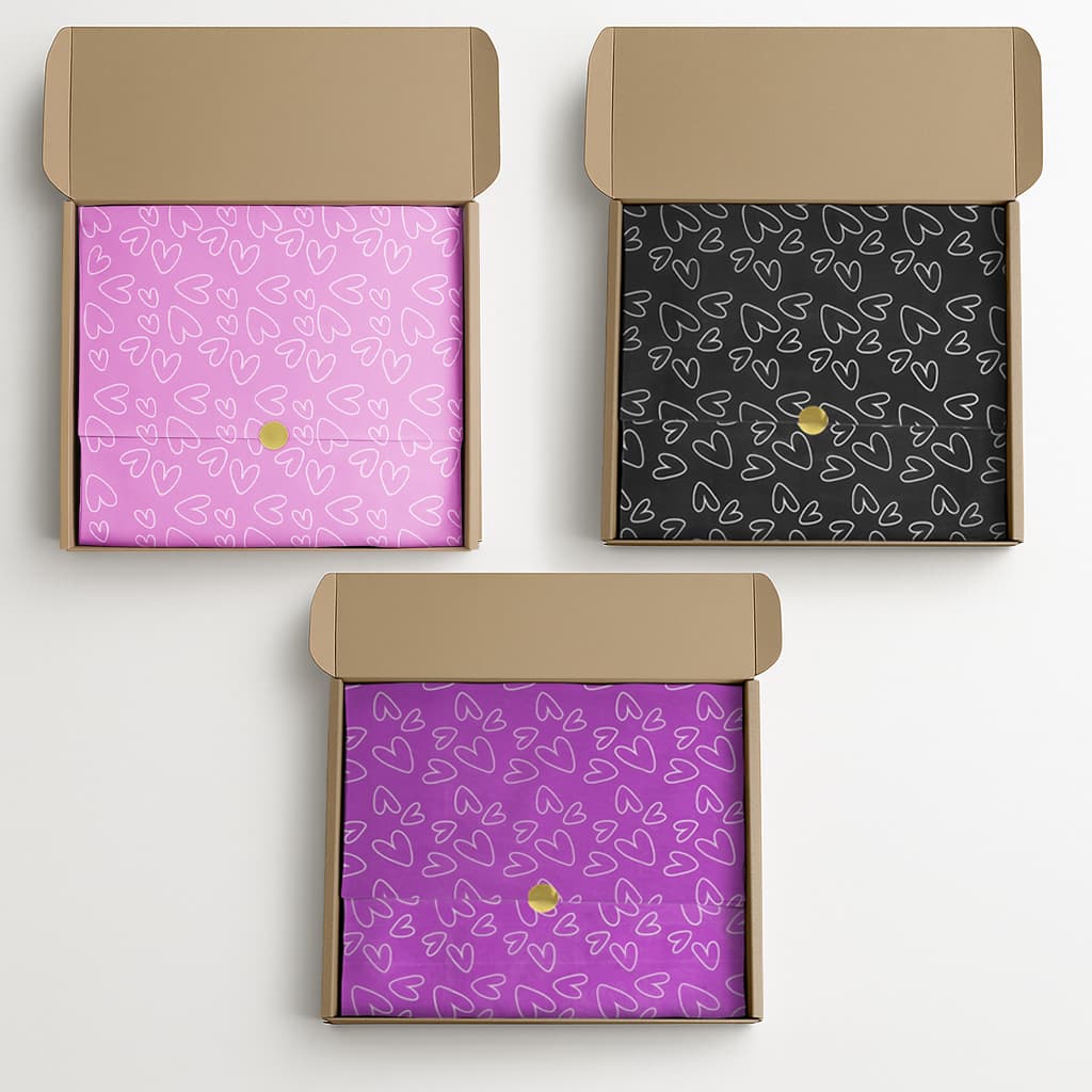 Papel Seda Premium Estampa Coração 50 Folhas Embalagem Sofisticada Para Lojas de Roupa Cosmético Presente e Artesanato