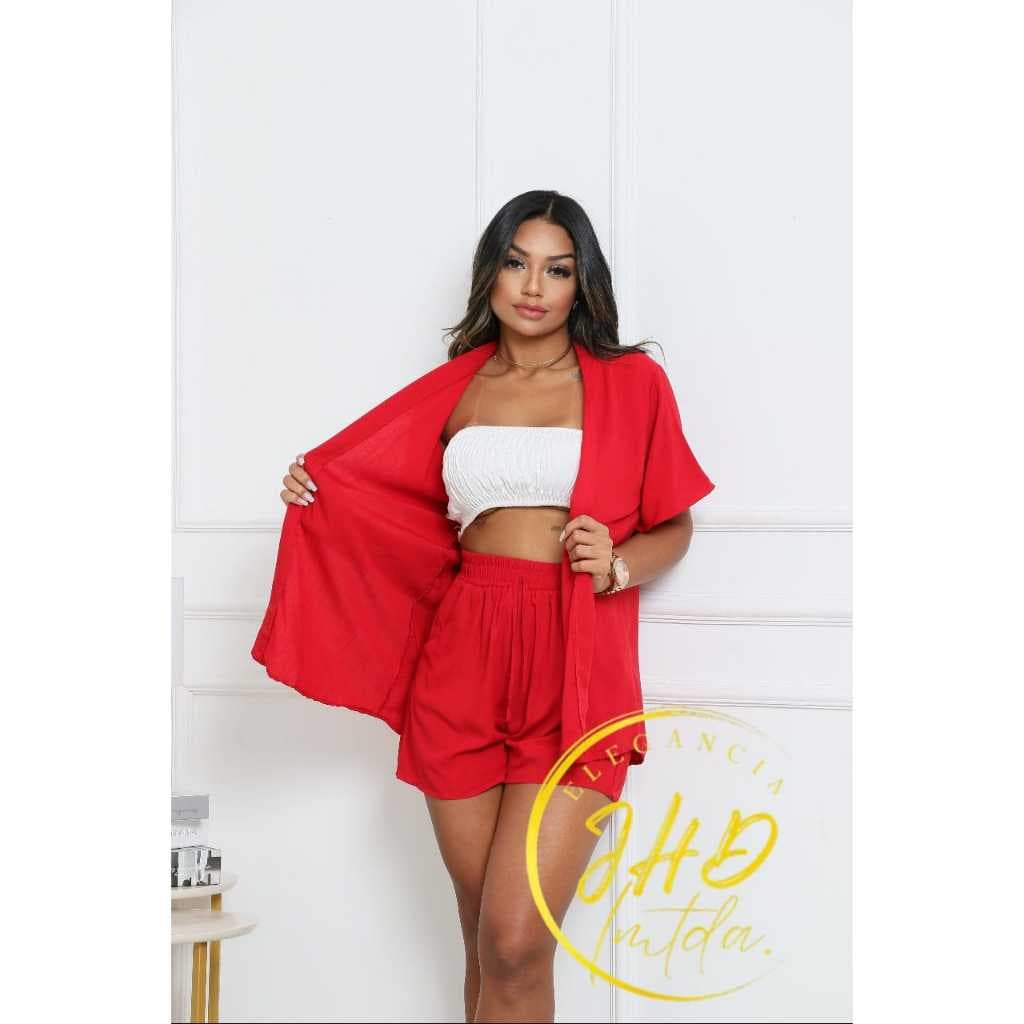 Conjunto KIMONO Femenino 2 peças Short e Blusa manga curta tecido VISCOLINHO