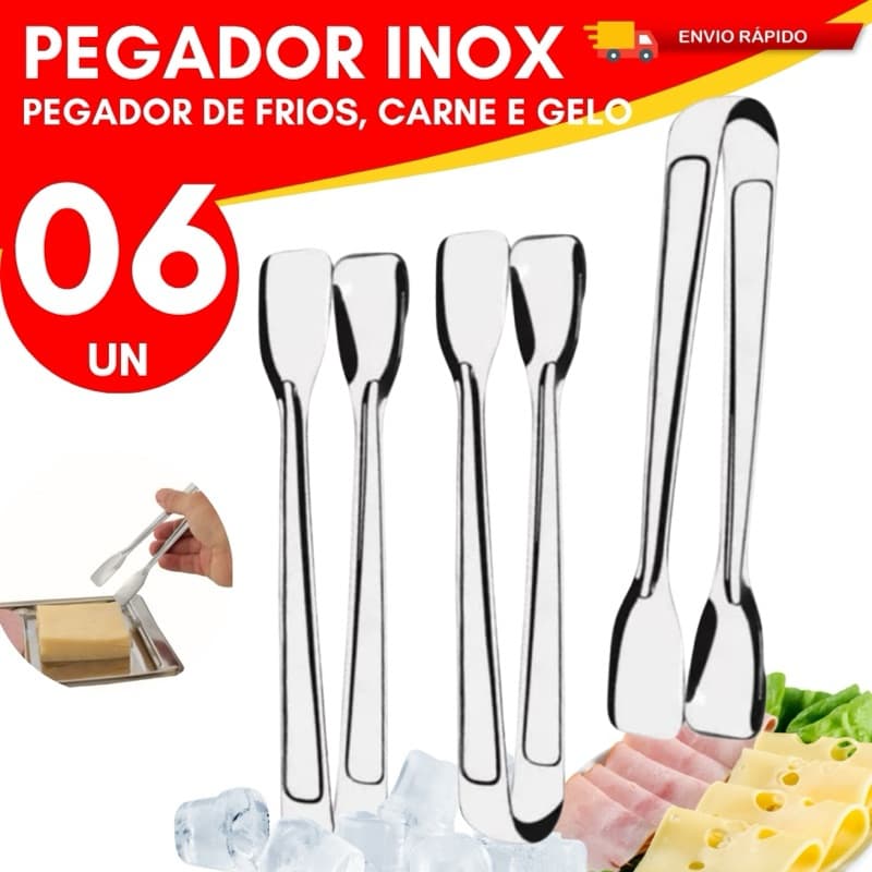 Kit 2 4 ou 6 Pegador de Frios Gelo Carne Fritura Inox Casa Cozinha Restaurante Buffet Rodizio Fondue