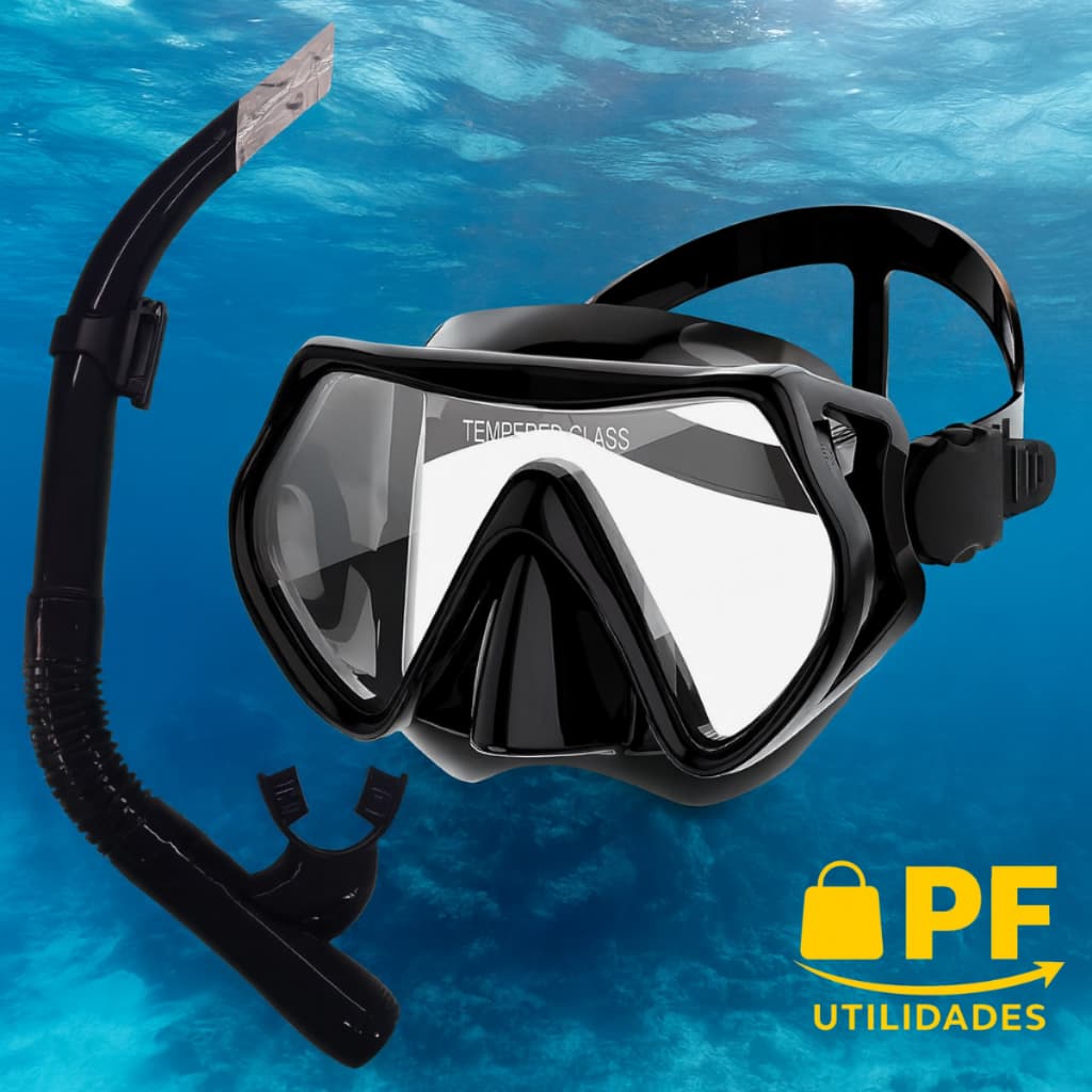 Kit Máscara Snorkel De Mergulho Óculos Proteção Natação Praia Piscina Adulto Juvenil Ajustável Respirador