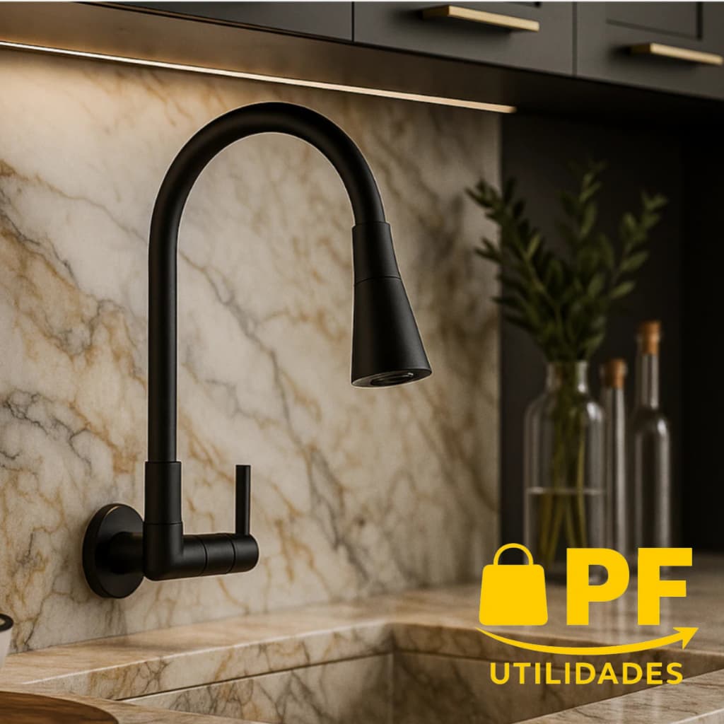 Torneira De Cozinha FLEXÍVEL PRETO FOSCO De Parede Luxuosa Design Lavatório Resistente
