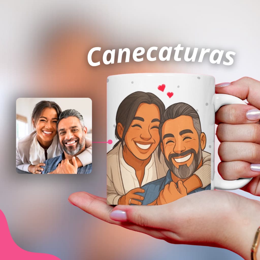 Caneca Personalizada com Caricatura | Presente Criativo com Foto Transformada em Desenho | 325ml