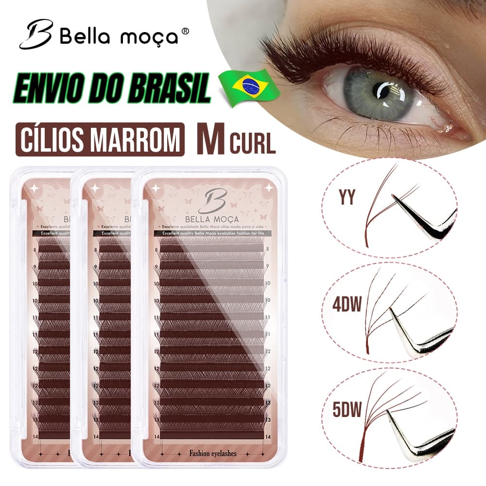 Cílios Marrom Bella Moça Brown LU M-Curl, YY/3DW/4DW/5DW | 3DW Duplo Brown Fox Eyelashes