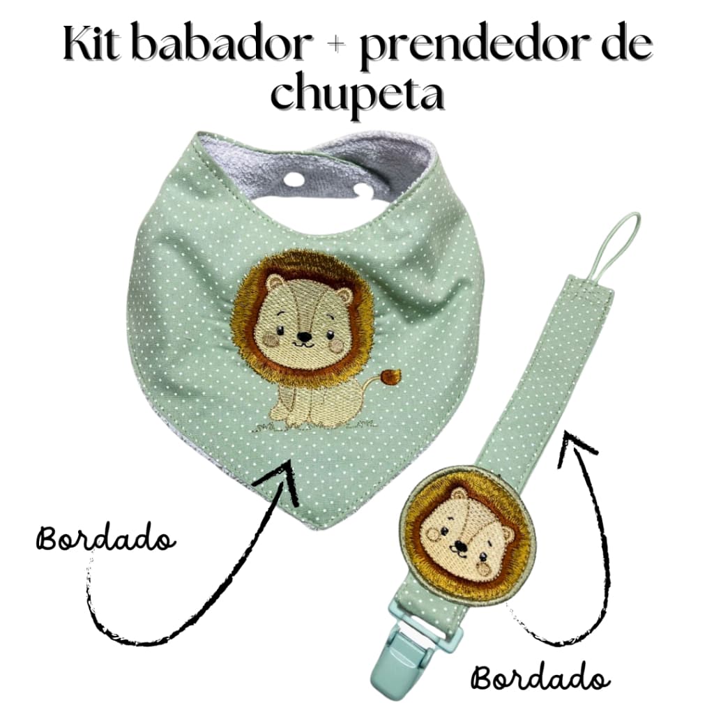 Babador bandana atoalhado bichinhos + Prendedor de chupeta bichinhos kit