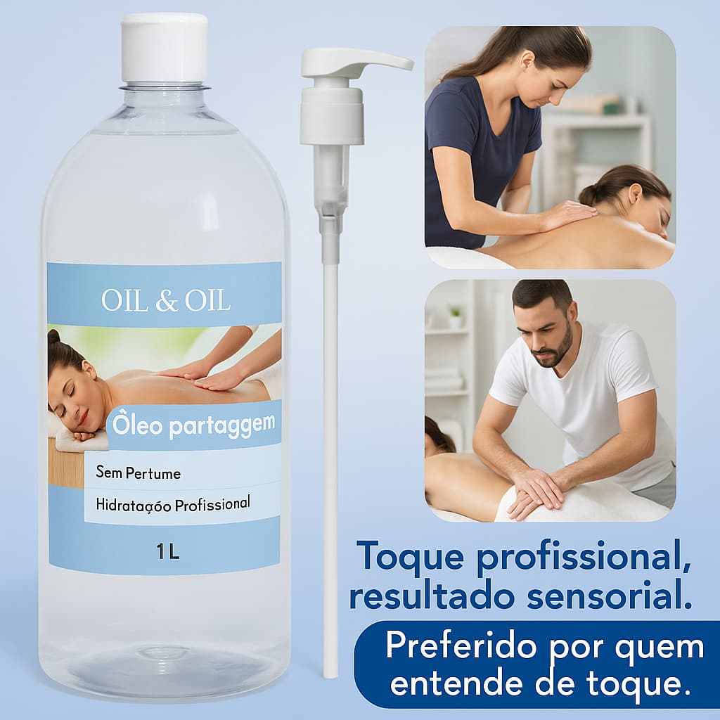 Óleo de Massagem Neutro Sem Perfume 1Litro Profissional + Válvula Pump (2PEÇAS)