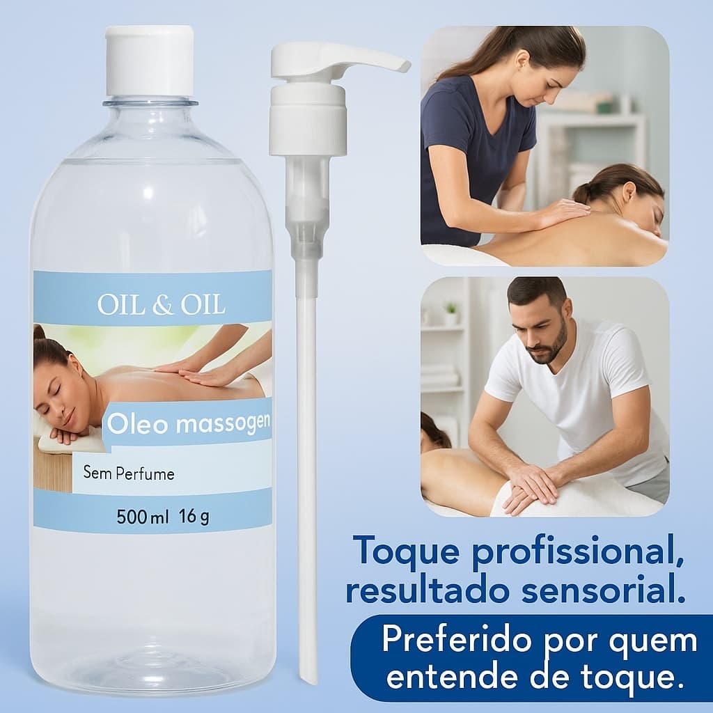 Óleo de Massagem 500 ml sem fragrância + válvula pump (2 peças)