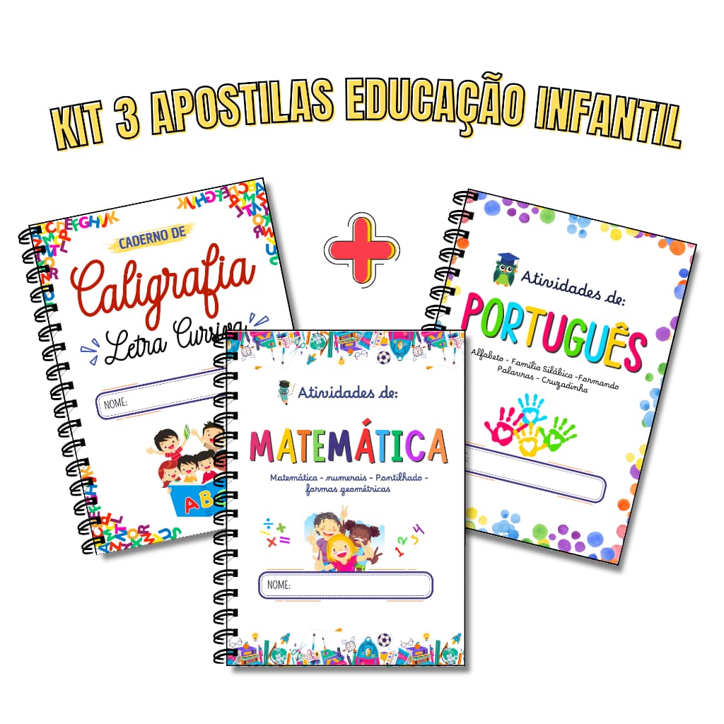 KIT Alfabetização Infantil COMPLETO. 3 Apostilas: Caligrafia, Português e Matemática livro infantil