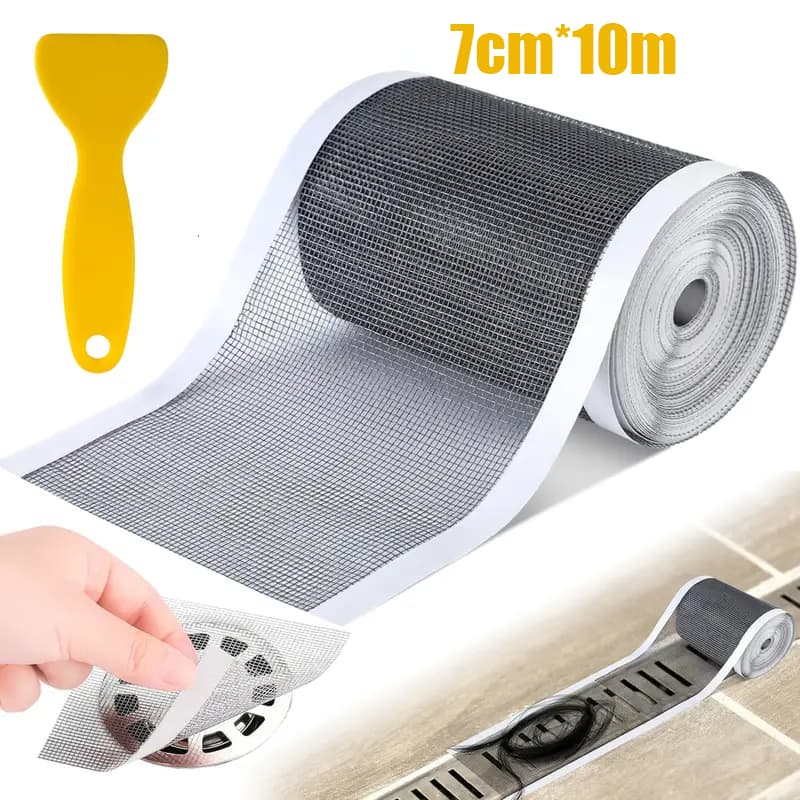 Tela Protetora De Ralo 10M Para Banheiro Chuveiro Filtro Drenagem Piso Auto Adesivo Descartável