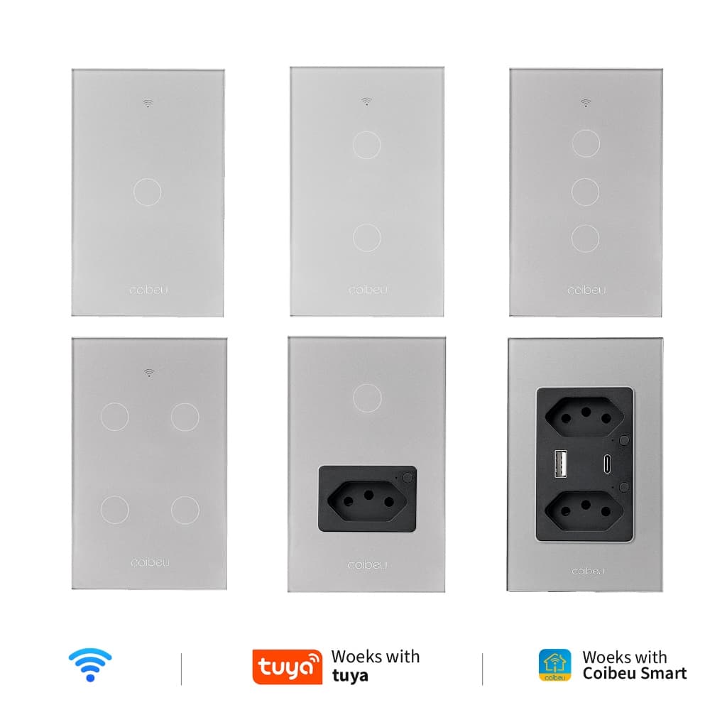 COIBEU Interruptor cinza WiFi Inteligente Teclas Touch tuya APP Smart Life Painel Alexa Google Home