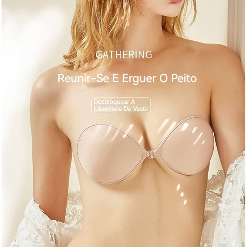 Sutiã Adesivo Invisível Push-up Sem Alças Cola na Pele Ideal para Roupas Abertas e Decotadas Bege
