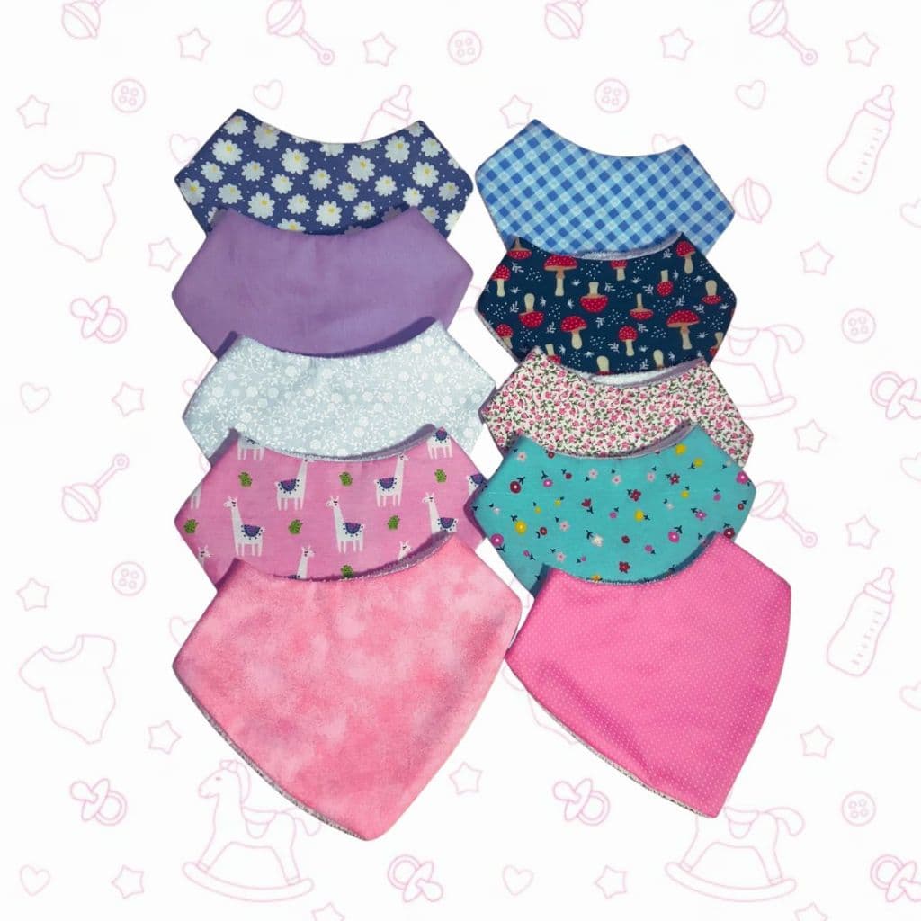 Kit 5 Babador Bebê Alimentação Pano De Boca Triângulo Infantil 100% Algodão Menino Menina