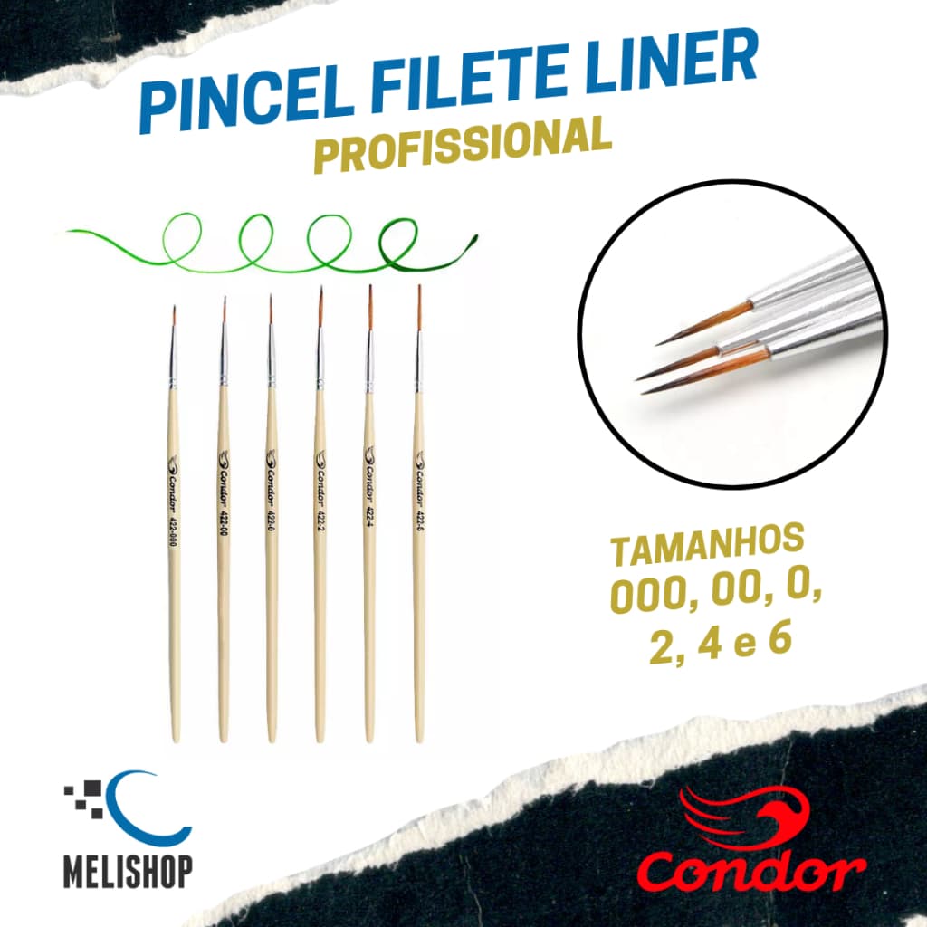 Pincel Filete Liner Sintético Condor 422 Nº 000, 00, 0, 2, 4 e 6 Acabamento - Escolha o Tamanho