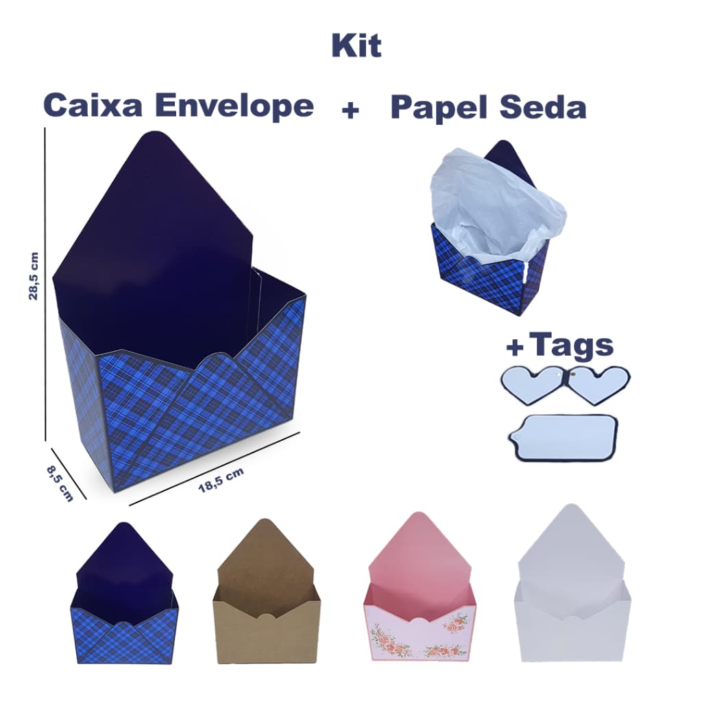 Kit Caixa Envelope Grande 18,5 Comp x 7,5 Larg  x 24,5 Alt  + Papel Seda + Tag | Dia dos Pais | Pacote 5/10/15