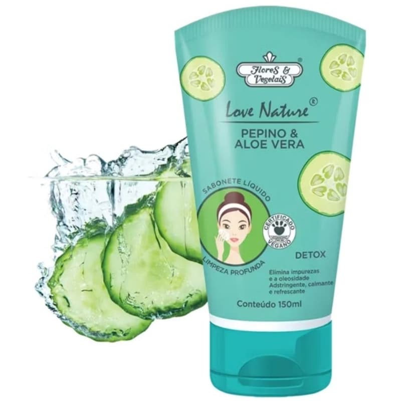 SABONETE LIQUIDO FACIAL PEPINO ALOE 150ML FLORES E VEGETAIS lançamento original