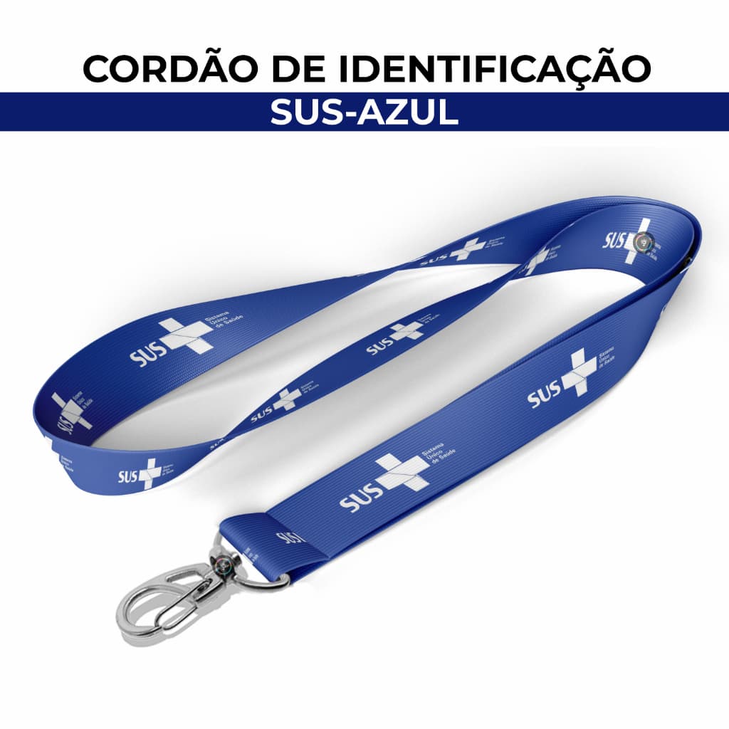 Cordão SUS Personalizado para Crachá Argola Jacaré Mosquete Porta Crachá Azul