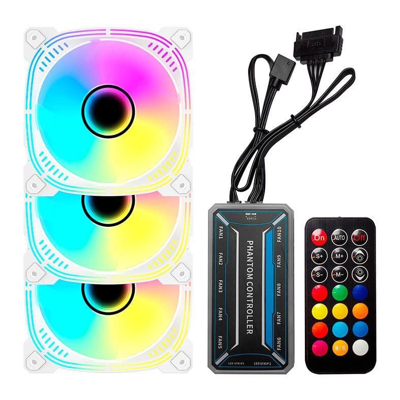 Kit Ventoinhas Acegeek Prime, ARGB, 3x120mm, Branco, AG-PRIME3X1-WH