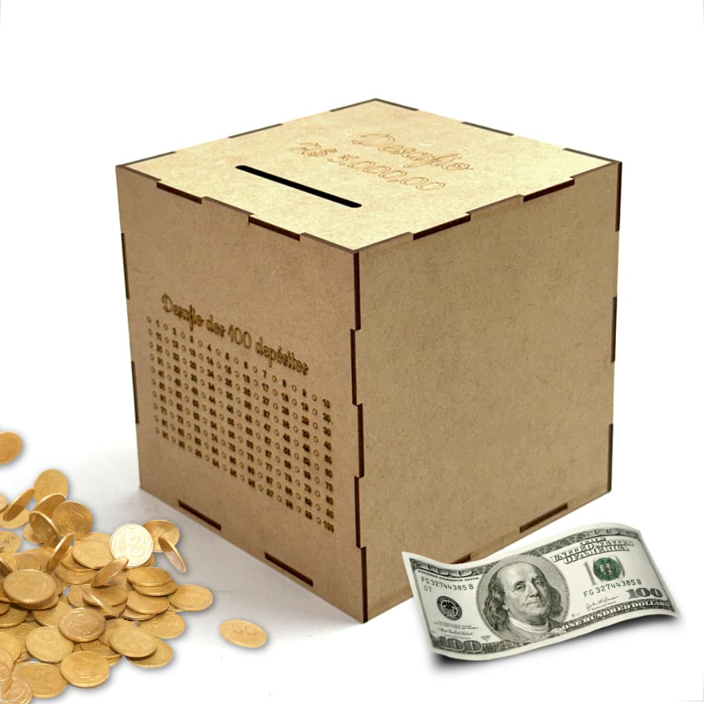 Cofre Mdf Desafio Notas e Moedas Caixa Madeira Poupe Dinheiro e Alcance Seus Objetivos