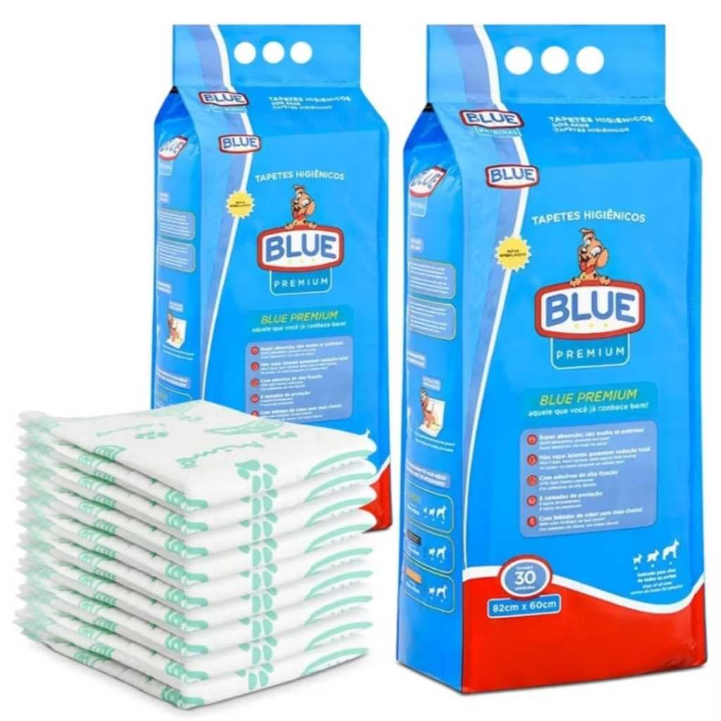 Kit Com 2 Pcts. Tapete Higiênico Blue Premium 82x60cm p/ Cães 30 unidades Cada