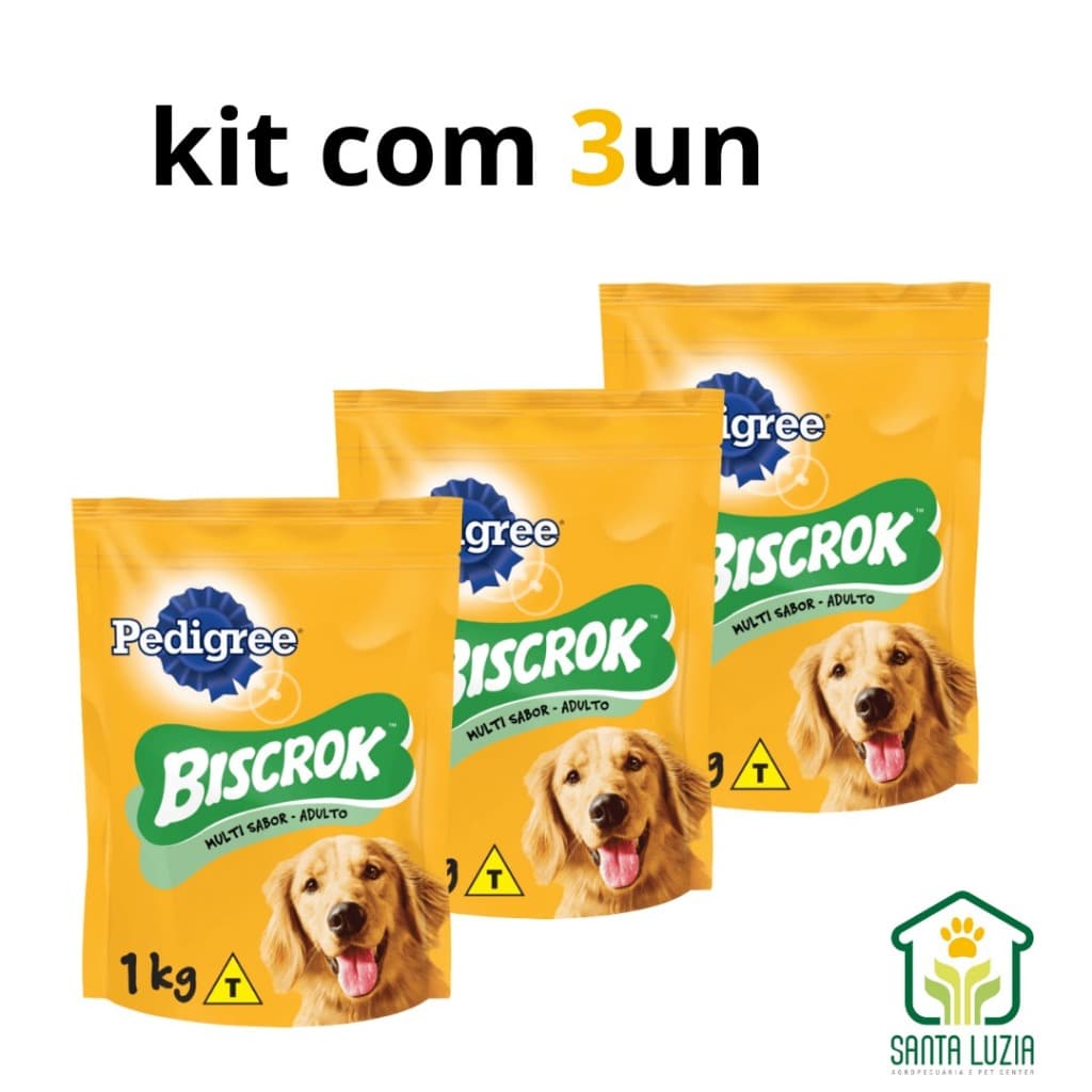 Pedigree Biscrok 1KG Kit com 3 unidades