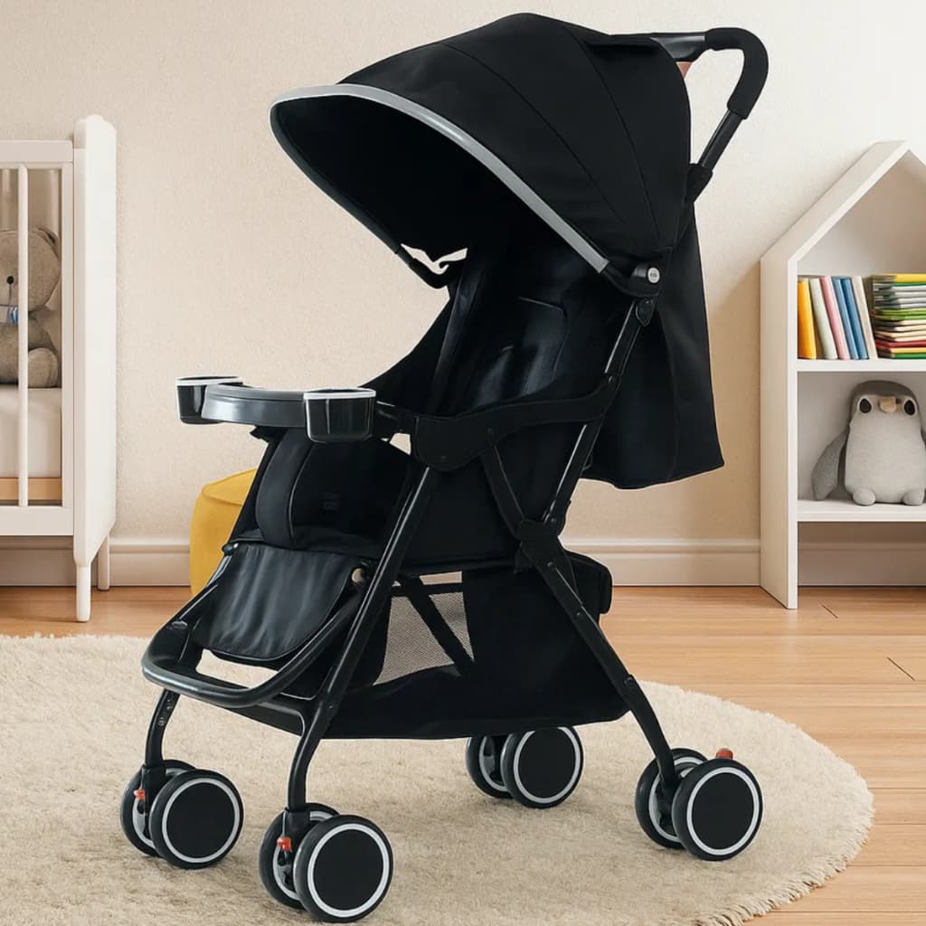 Carrinho de Bebê Dobrável luxo  com Estrutura Resistente e Condução Suave