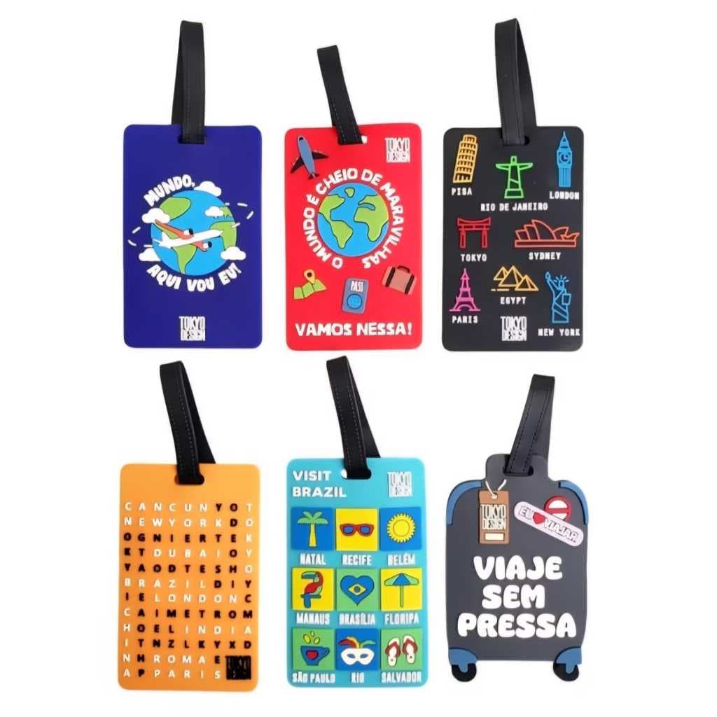 Kit 6 Tag Identificador Mala Viagem Etiqueta Bagagem Mochila Frases Criativas Coloridas
