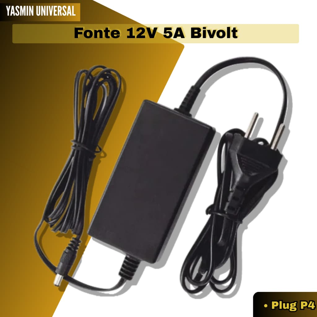 Fonte 12v 5a Bivolt- Preta 5 Amperes - Plug P4