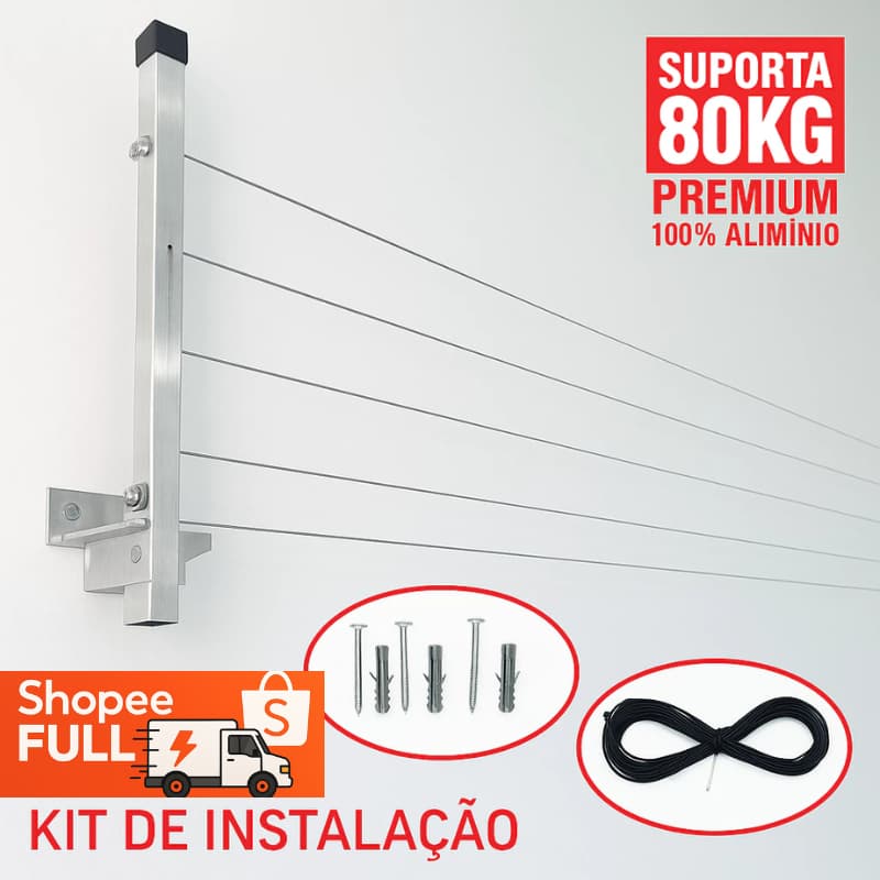 Varal Retrátil Parede Grande 100% Alumínio Suporte Resistente Recolhivel 80kg - Envio Imediato