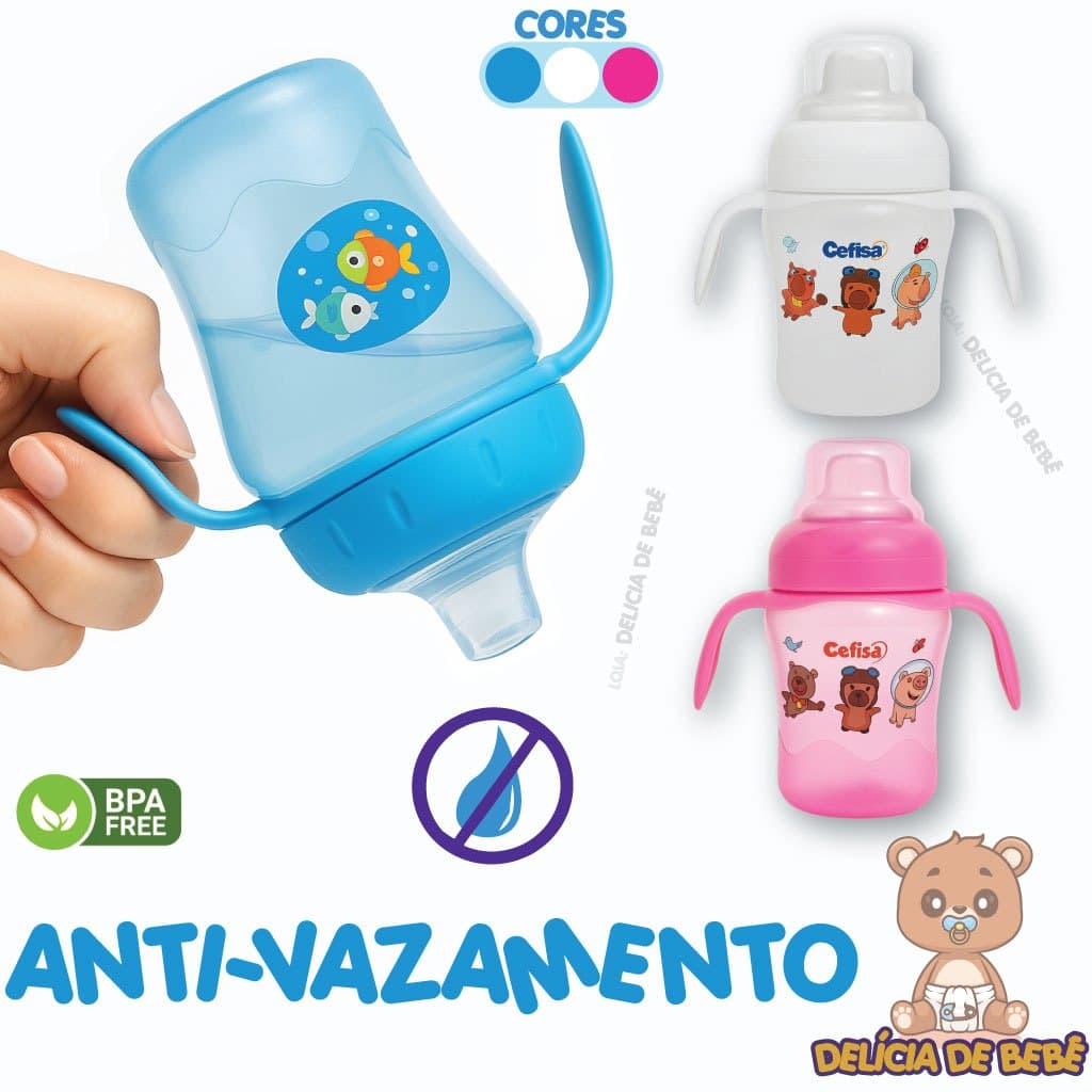 Copo Para Bebê - Anti-Vazamento - Bico Silicone Macio - Alça Removivel - 240 ml