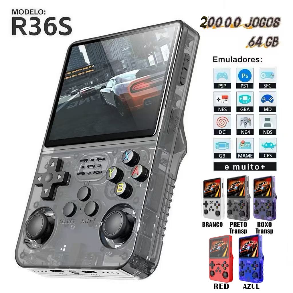 Console Portátil R36S com 20.000 Jogos  Tela IPS 3.5" 64GB  Emulador Retro Games Presente premium！