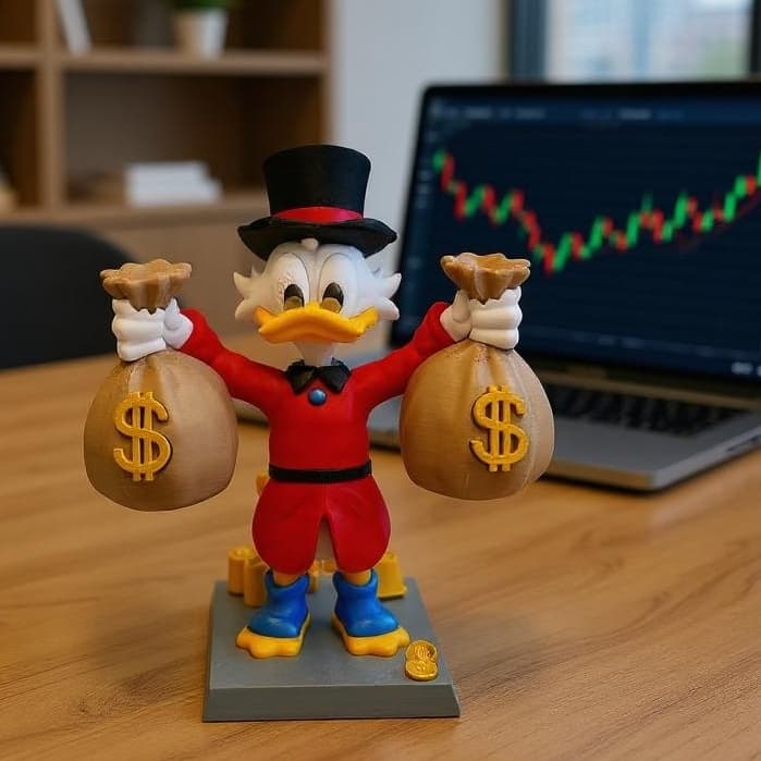 Tio Patinhas Segurando Sacos de Dinheiro  Decorativa Premium | Riqueza Prosperidade Presente Criativo