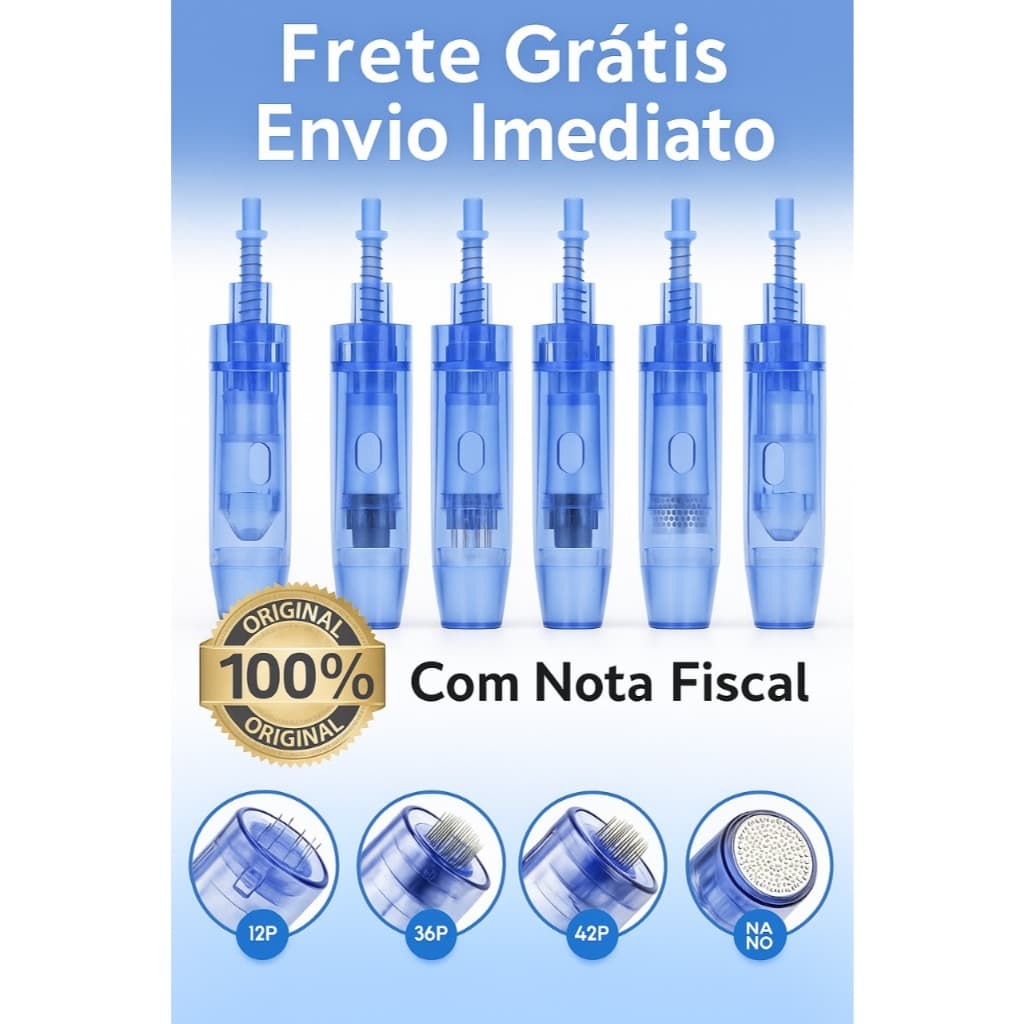 kit 20 AGULHAS Dermapen 12, 24, 36, 42 e Nano: Canetas - ; MyM; N2C; M5; M7; A1; A; HT0005; Produto Original com ANVISA