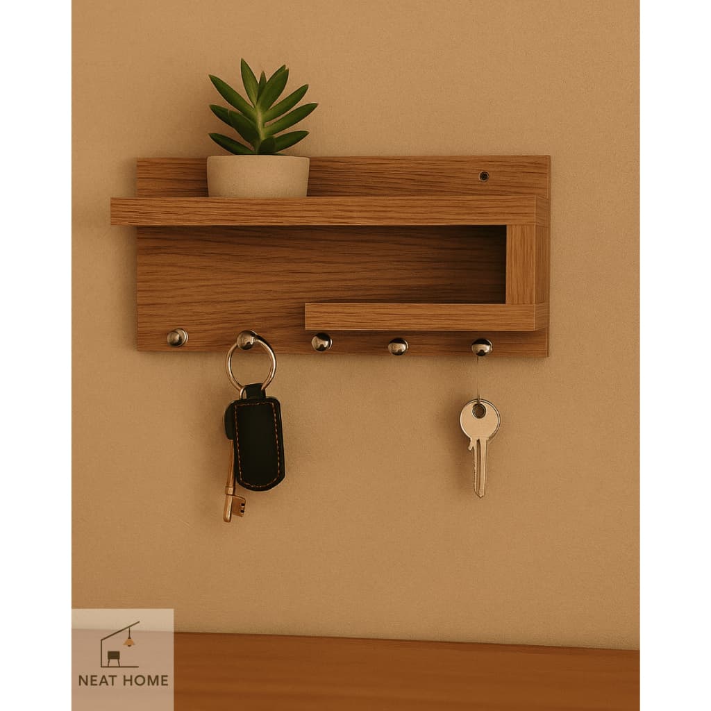 Porta Chaves De Parede Organizador Com Prateleira MDF 5 Ganchos