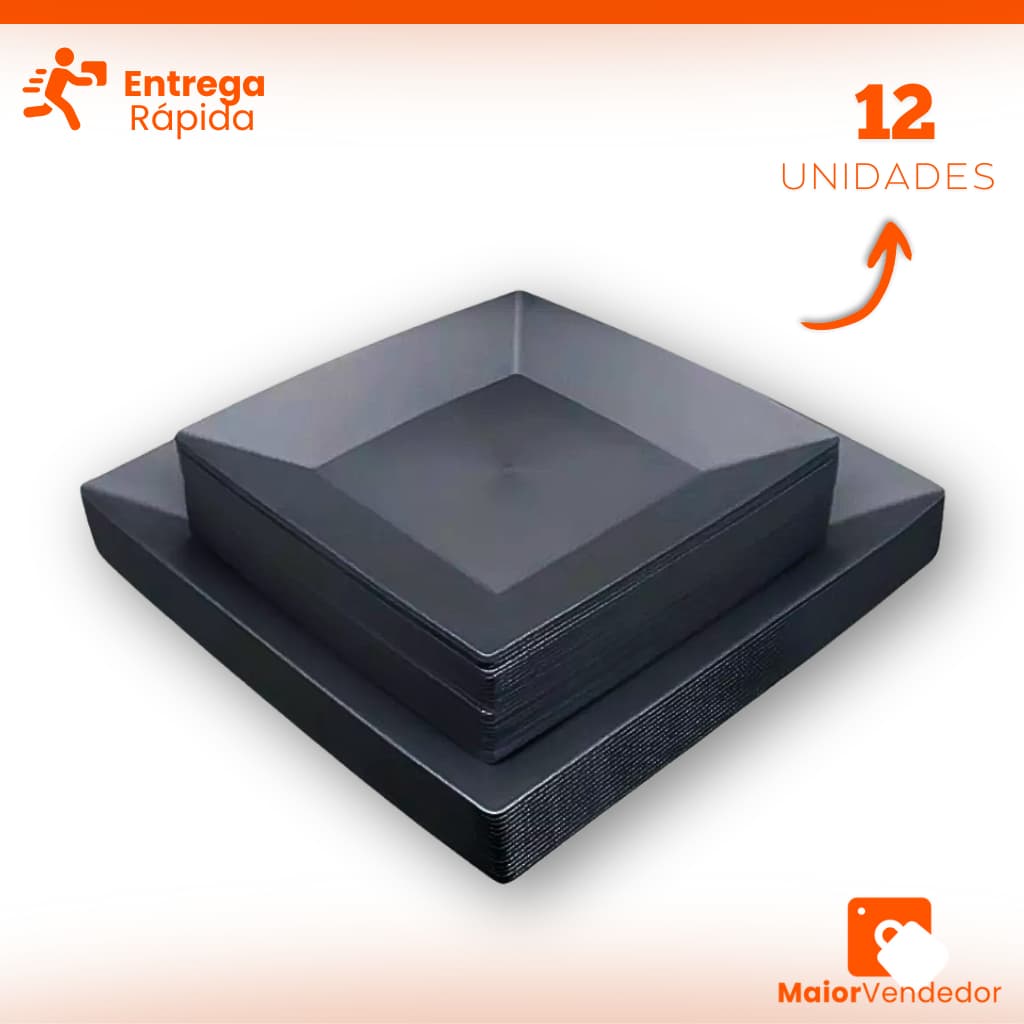 Kit 12 Pratos 6 Pratos Quadrados Refeição 6 Pratos Quadrados para Sobremesa Preto Plásticos Festas