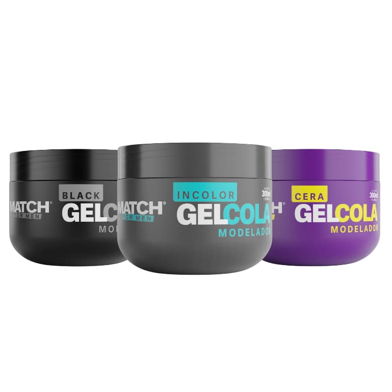 Gel Cola Incolor, Cera ou Black Sem Alcool Modela e Fixa Penteados Match Formen Masculino