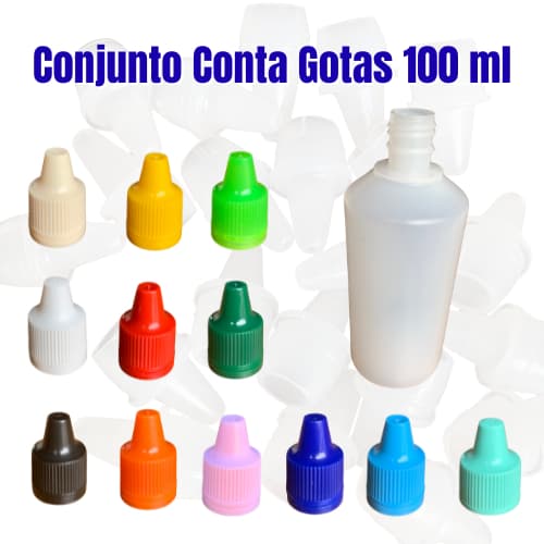 Kit 100un Frasco Conta Gotas 100ml Tampa Colorida Para Brindes Lembrancinhas Tintas