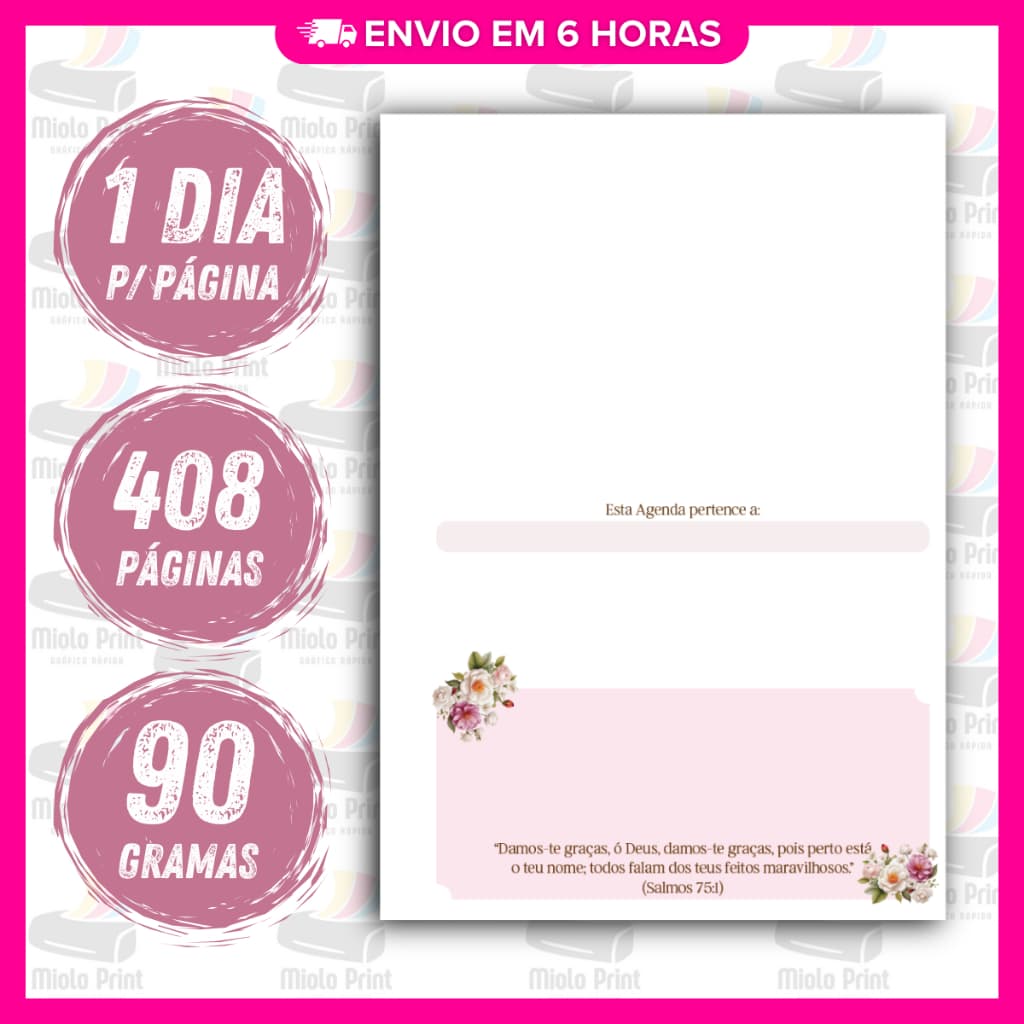 Kit 3 Unid. Miolo Impresso Agenda Cristã 1DPP 2026 | Tamanho A5 | Papel 90gr
