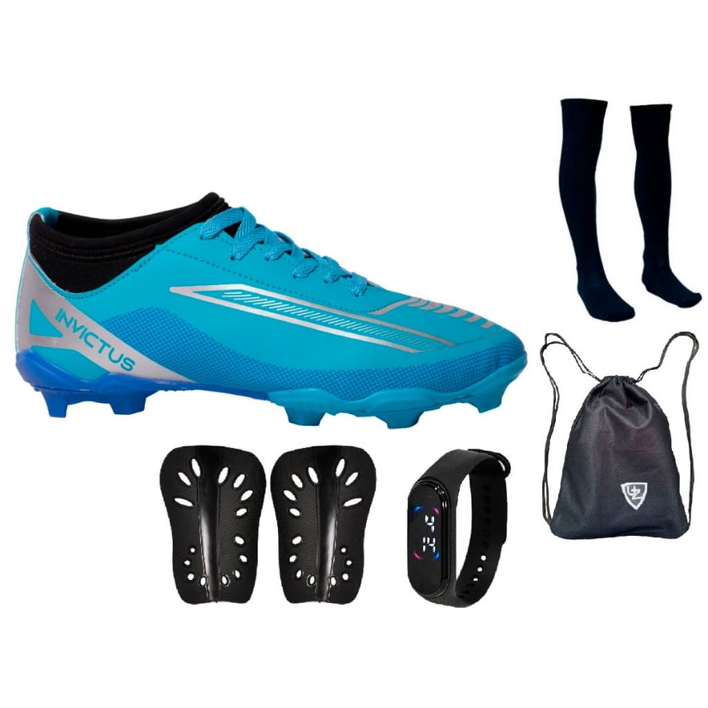 Chuteira Campo Invictus Adulto Gramado Travas Original Uzze Meião Mochila Relógio Caneleira