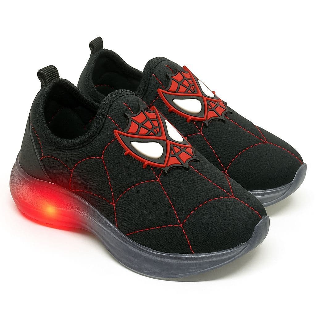 Tenis Led Lançamento Infantil Menino Sapatinho Mascara Aranha Calce Facil Macio Confortavel 20 ao 34