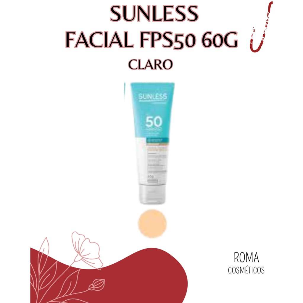 Protetor Solar Facial Sunless FPS 50 – Tom Bronze, Médio, Claro ou Sem Cor