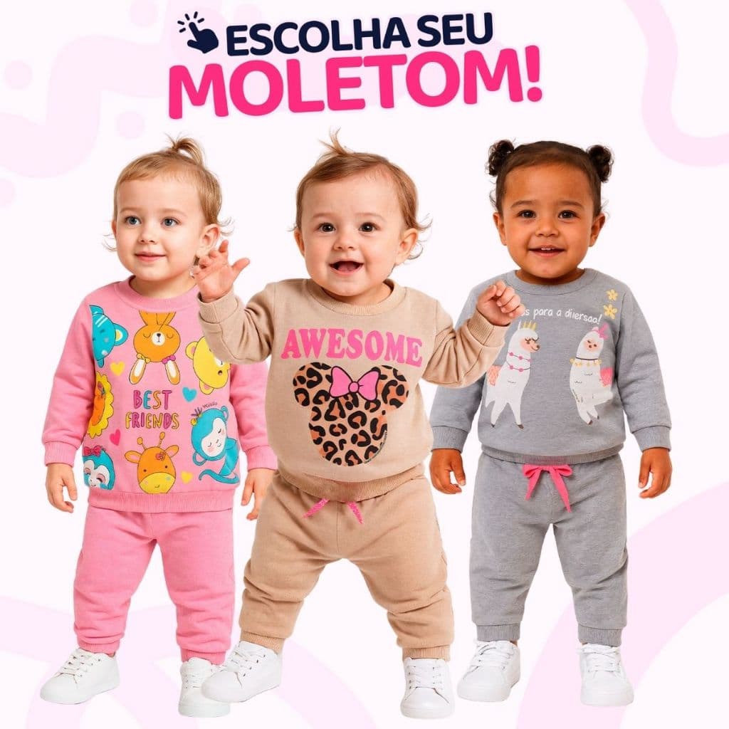 Conjunto Moletom Bebe Menina Escolha Seu Modelo, com Estampas Fofas e Conforto Infantil Bebê Feminino Frio Inverno. l04