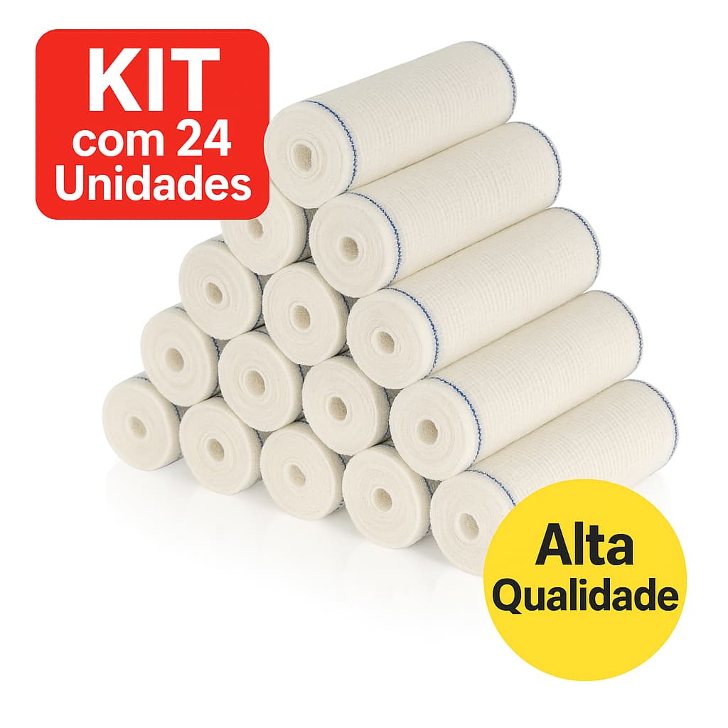 24 Ataduras Hospitalares 1.2 Metros  – Alta Qualidade para Curativos, Enfaixamentos e Uso Profissional