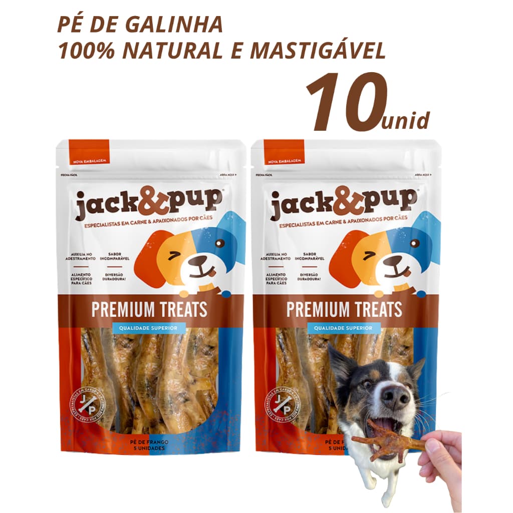 Petisco Natural Pé De Galinha Para Cachorro Cães Jack E Pup - Kit 10un Saboroso Pe de Frango