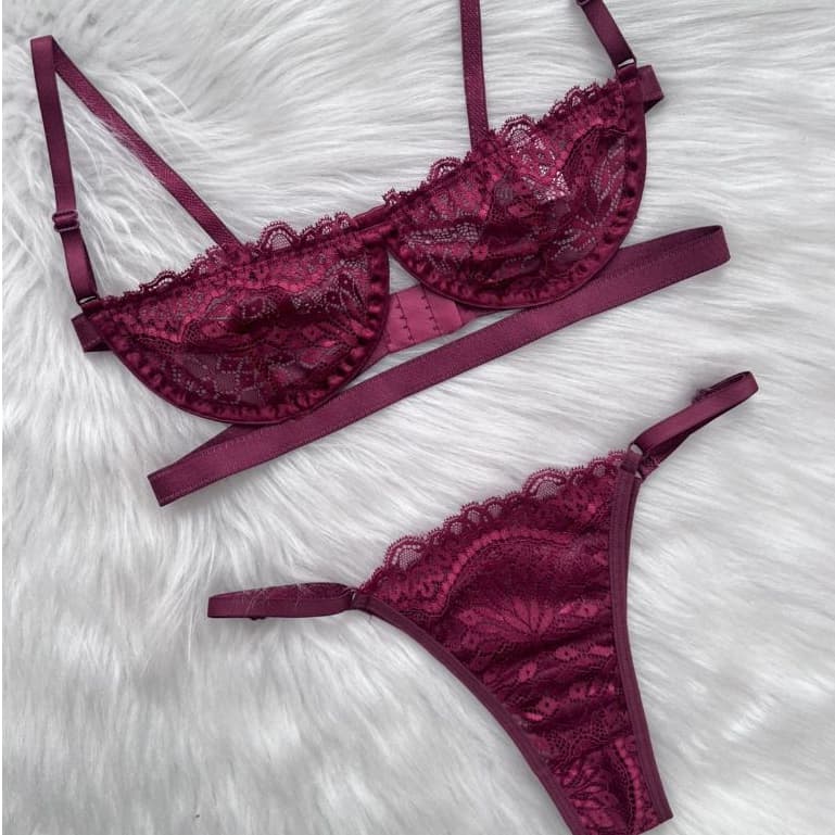 Lingerie Feminina Sexy Conjunto Gringa Sensual Sutiã Com Aro Meia Taça + Calcinha de Renda
